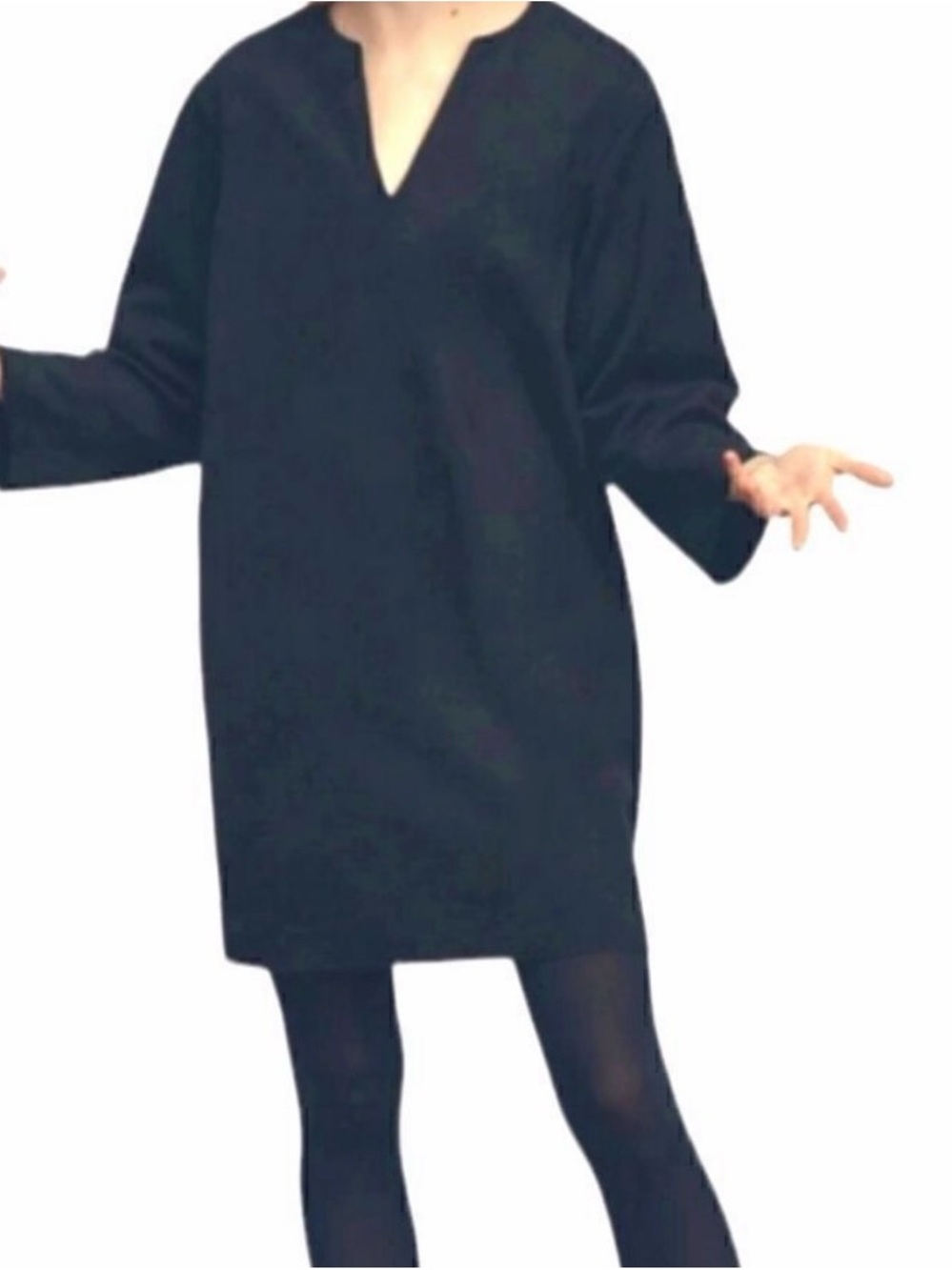 Zara Black Faux-Suede 3/4 Sleeve V-Neck Dress w/Pockets Small NWT